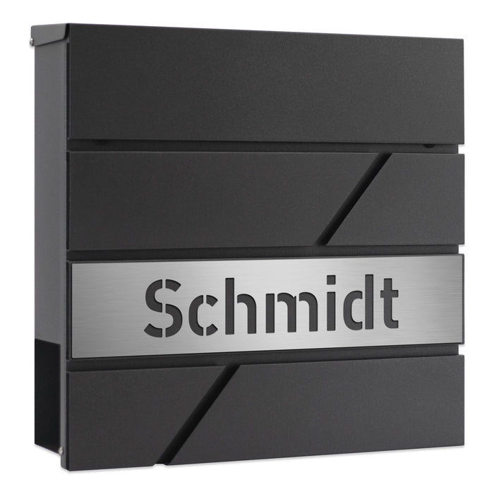 AlbersDesign Briefkasten B17 Eisenglimmer (DB703) personalisiert mit Edelstahl-Schild