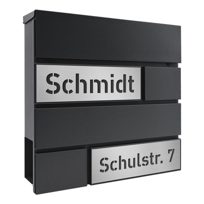 AlbersDesign Briefkasten B4 Eisenglimmer (DB703) personalisiert mit Edelstahl-Schildern