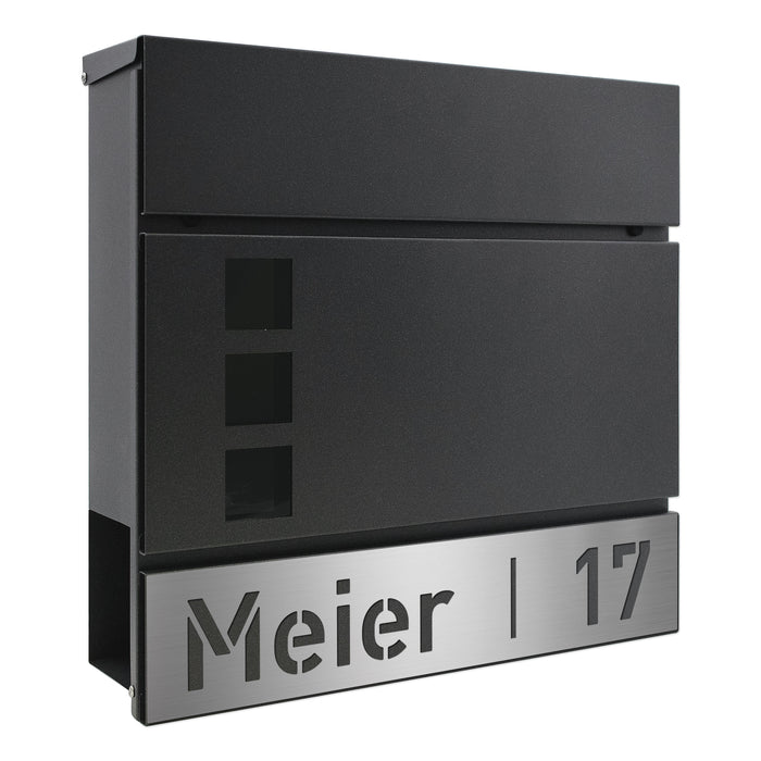 AlbersDesign Briefkasten B9 Eisenglimmer (DB703) personalisiert mit Edelstahlschild