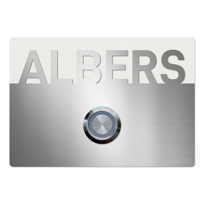 AlbersDesign personalisierte Edelstahl-Klingel K1 mit 3D-Effekt in Weiß (RAL9003)