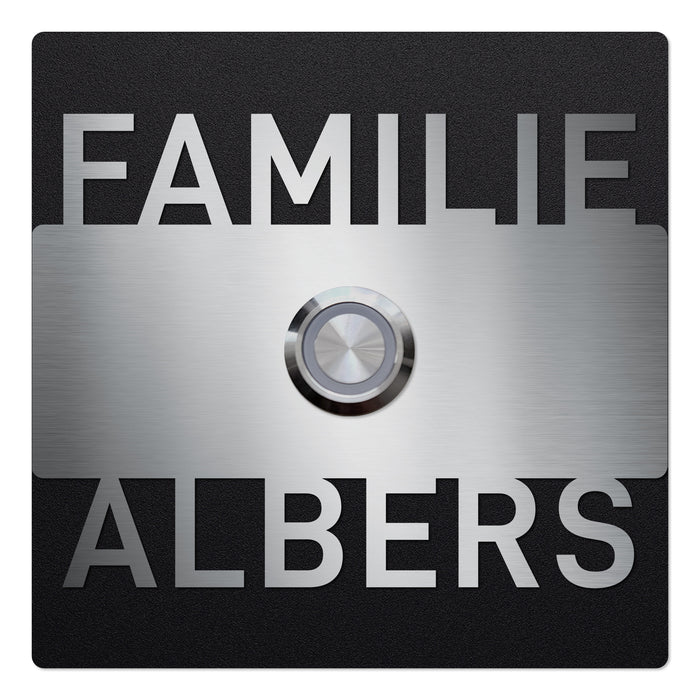AlbersDesign personalisierte Edelstahl-Klingel K2 mit 3D-Effekt in Schwarz (RAL9005)