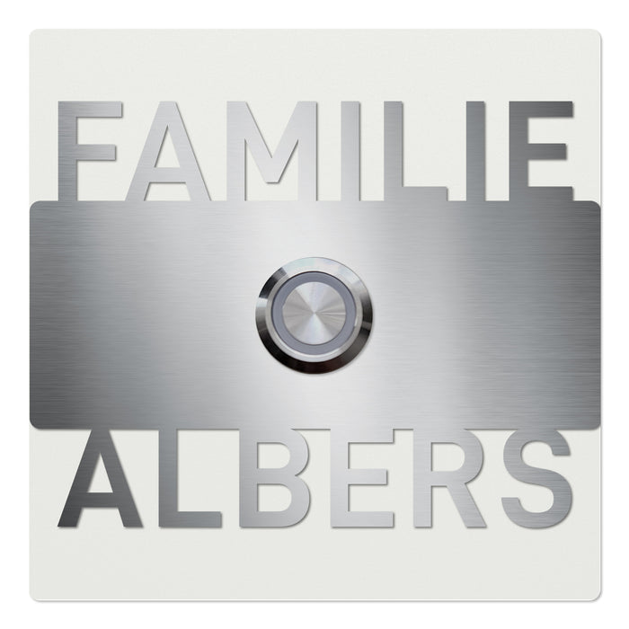 AlbersDesign personalisierte Edelstahl-Klingel K2 mit 3D-Effekt in Weiß (RAL9003)