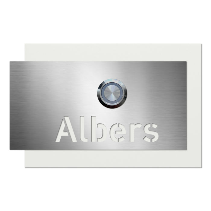 AlbersDesign personalisierte Edelstahl-Klingel K5 mit 3D-Effekt in Weiß (RAL9003)