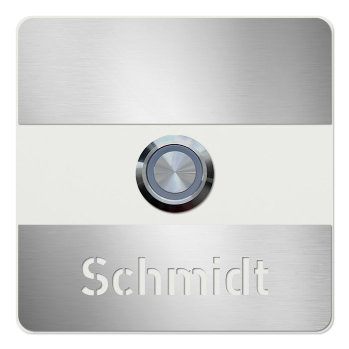 AlbersDesign personalisierte Edelstahl-Klingel K8 mit 3D-Effekt in Weiß (RAL9003)