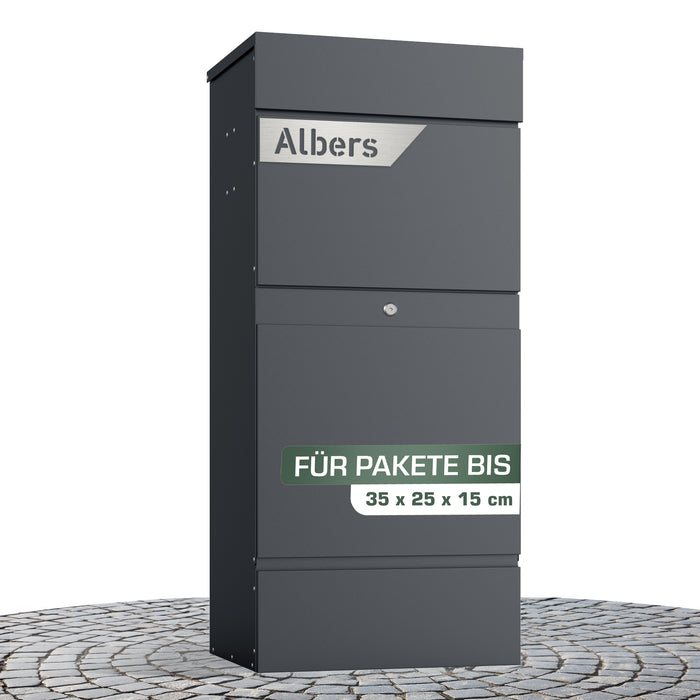 Paketbox PB7 | anthrazit - RAL7016 | personalisiert mit Edelstahl-Schild