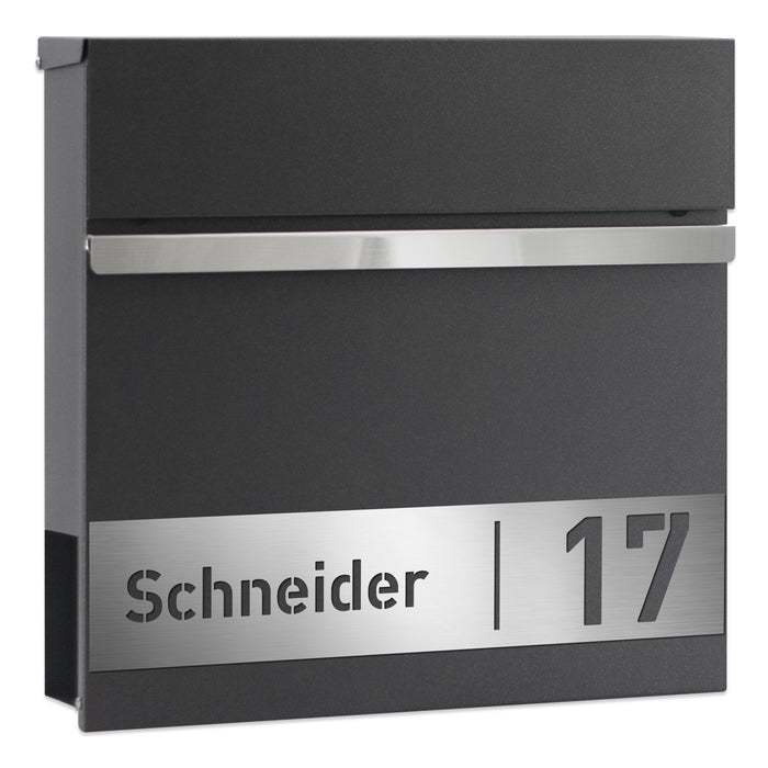 AlbersDesign Briefkasten B3 Eisenglimmer (DB703) personalisiert mit Edelstahlschild