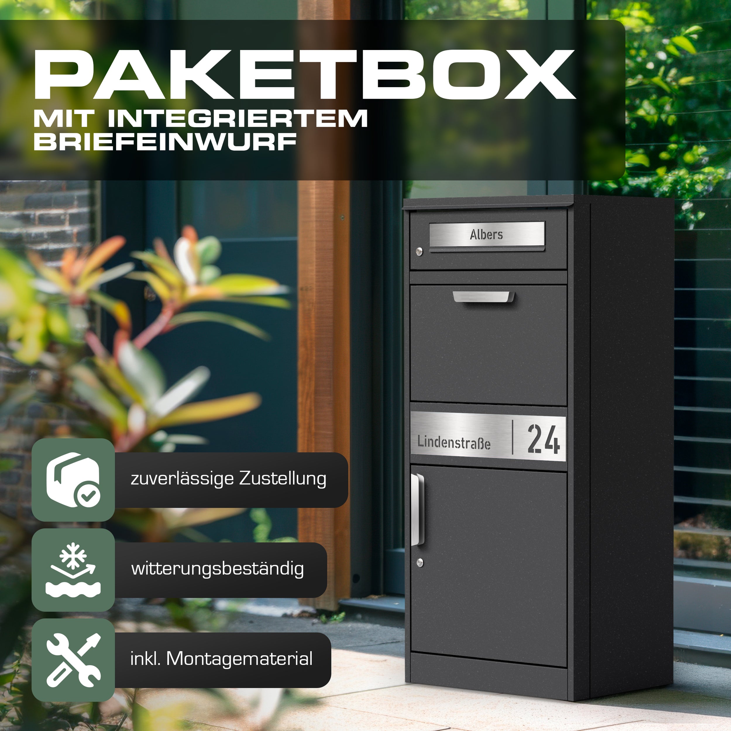 Paketbox PB1 mit Briefkasten | eisenglimmer - DB703 | personalisiert m ...