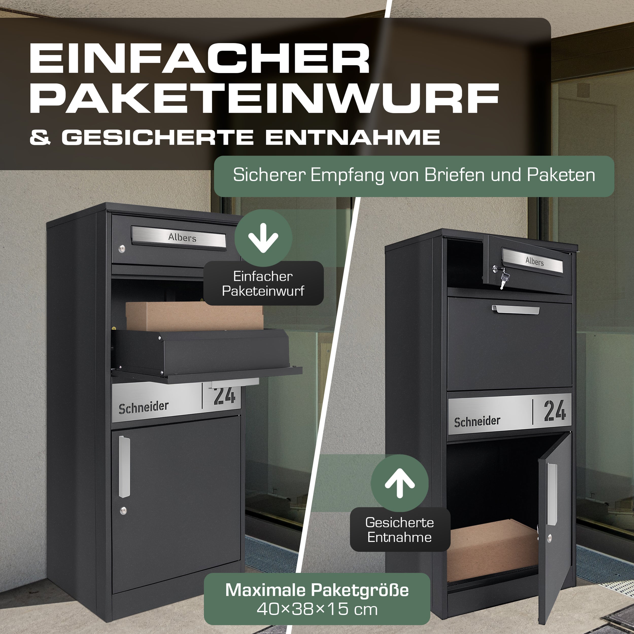 Paketbox PB1 mit Briefkasten | eisenglimmer - DB703 | personalisiert m ...