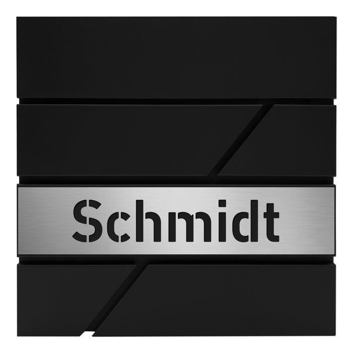 AlbersDesign Briefkasten B17 Schwarz (RAL9005) personalisiert mit Edelstahl-Schild
