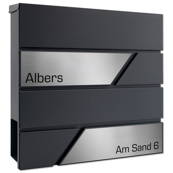 AlbersDesign Briefkasten B1 anthrazit (RAL7016) personalisiert mit Edelstahl-Schildern