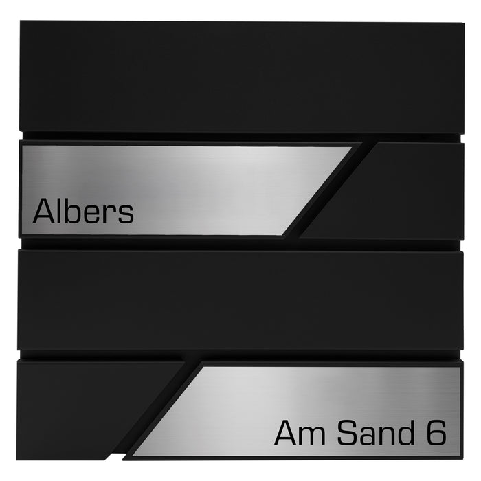 AlbersDesign Briefkasten B1 schwarz (RAL9005) personalisiert mit Edelstahl-Schildern
