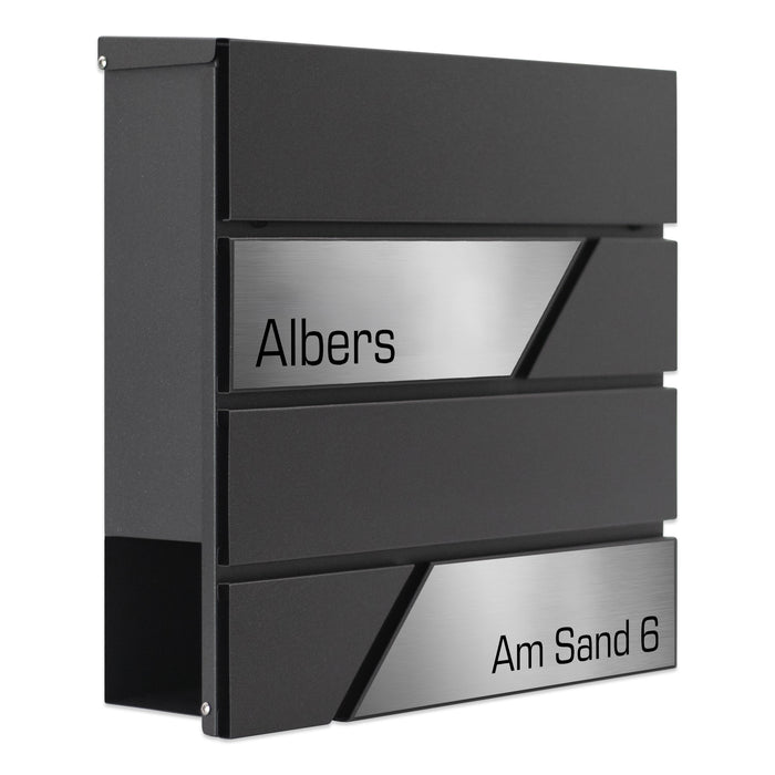 AlbersDesign Briefkasten B1 Eisenglimmer (DB703) personalisiert mit Edelstahl-Schildern