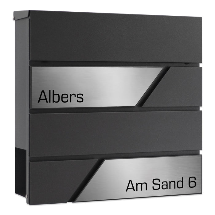 AlbersDesign Briefkasten B1 Eisenglimmer (DB703) personalisiert mit Edelstahl-Schildern