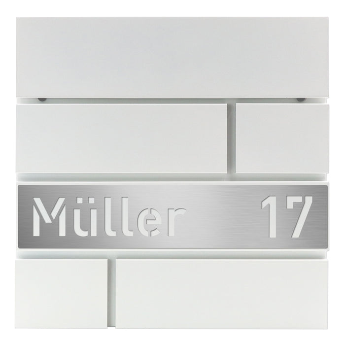 AlbersDesign Briefkasten B2 Weiß (RAL9003) personalisiert mit Edelstahlschild