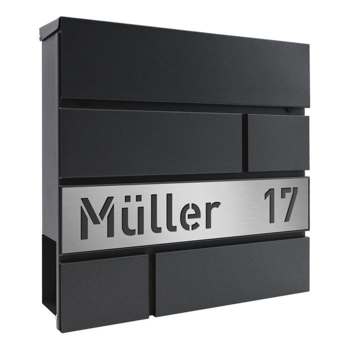AlbersDesign Briefkasten B2 Eisenglimmer (DB703) personalisiert mit Edelstahlschild