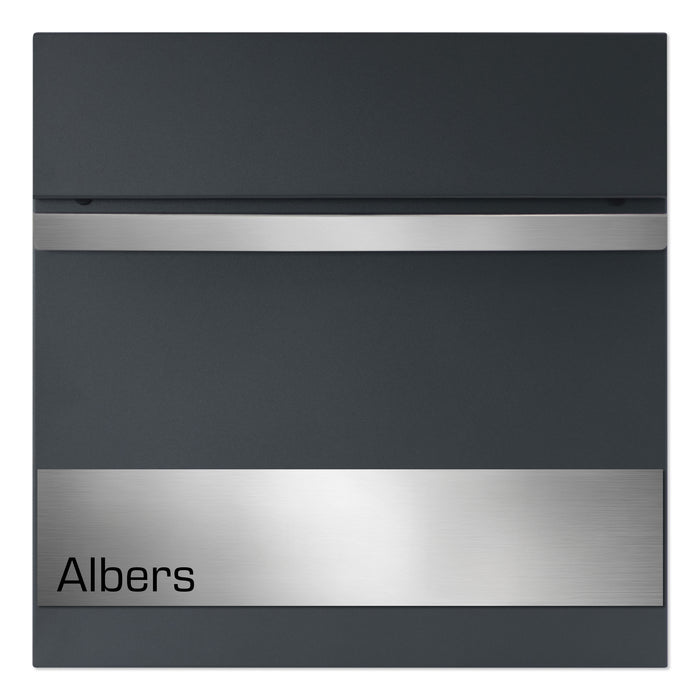 AlbersDesign Briefkasten B3 anthrazit (RAL7016) personalisiert mit Edelstahlschild