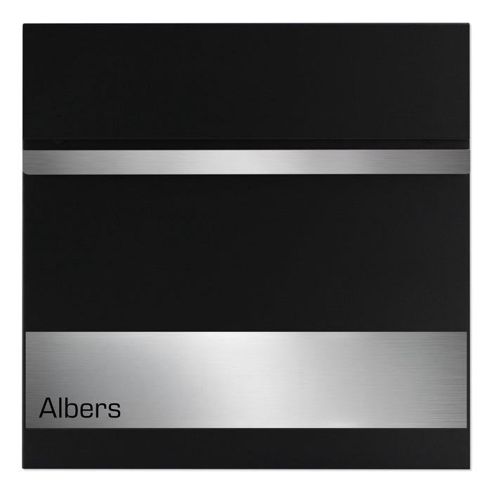AlbersDesign Briefkasten B3 schwarz (RAL 9005) personalisiert mit Edelstahlschild