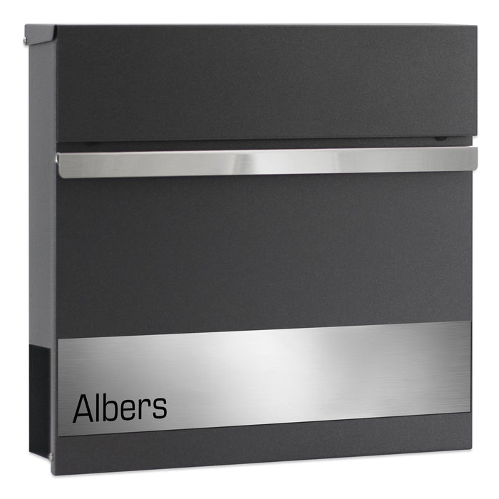AlbersDesign Briefkasten B3 Eisenglimmer (DB703) personalisiert mit Edelstahlschild