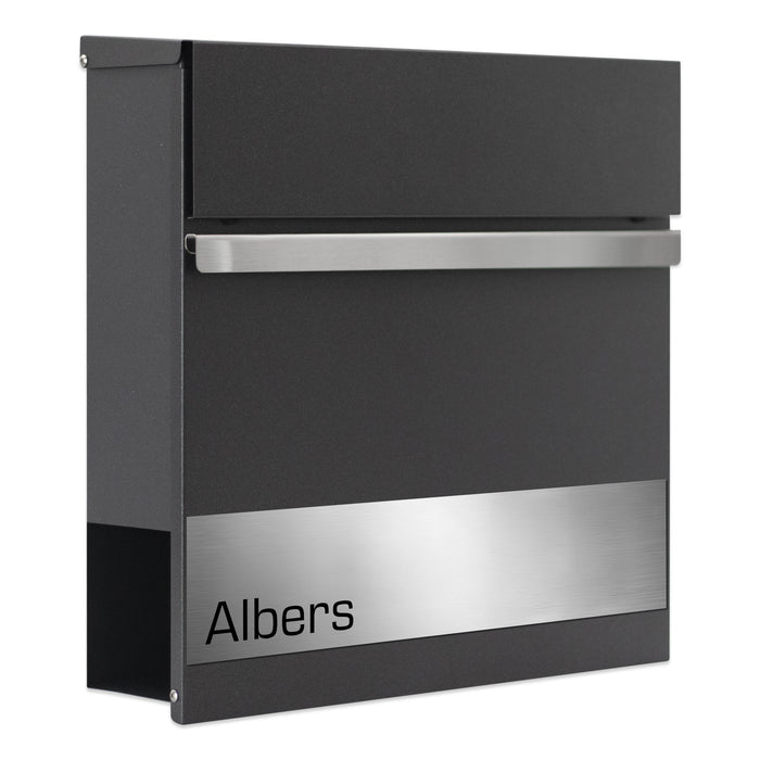 AlbersDesign Briefkasten B3 Eisenglimmer (DB703) personalisiert mit Edelstahlschild