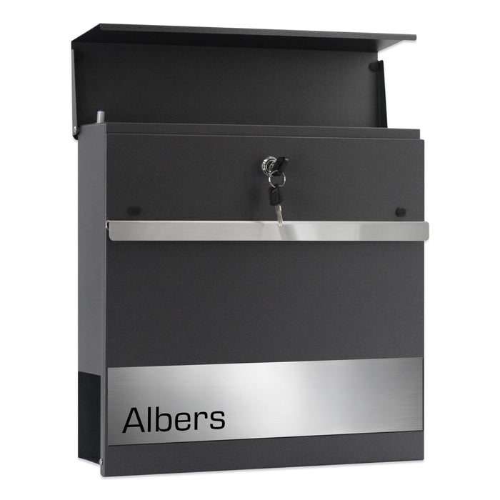 AlbersDesign Briefkasten B3 Eisenglimmer (DB703) personalisiert mit Edelstahlschild