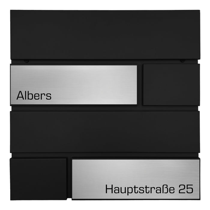 AlbersDesign Briefkasten B4 Schwarz (RAL9005) personalisiert mit Edelstahl-Schildern