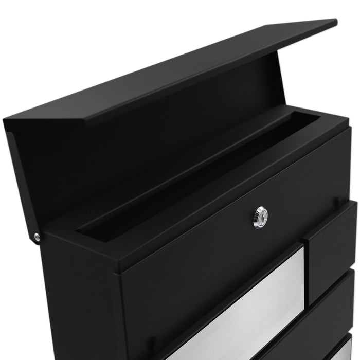 AlbersDesign Briefkasten B4 Schwarz (RAL9005) personalisiert mit Edelstahl-Schildern