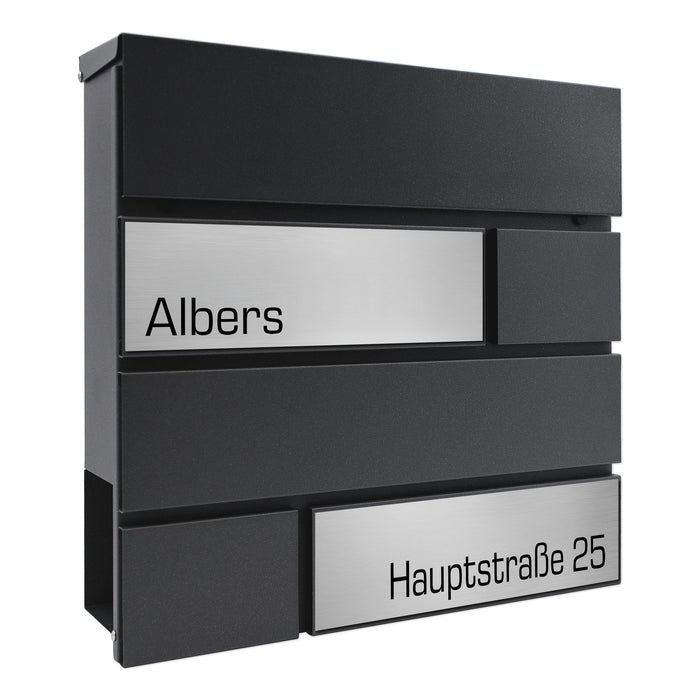 AlbersDesign Briefkasten B4 Eisenglimmer (DB703) personalisiert mit Edelstahl-Schildern