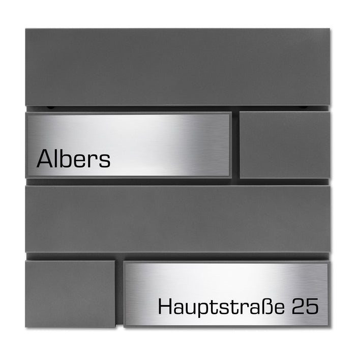 AlbersDesign Briefkasten B4 in Graualuminium (RAL9007) personalisiert mit Edelstahl-Schildern