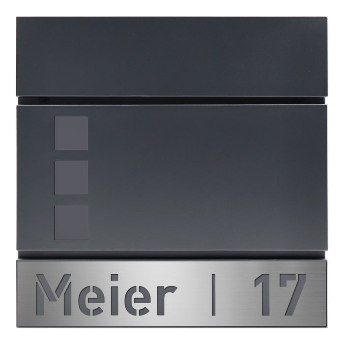 AlbersDesign Briefkasten B9 anthrazit (RAL7016) personalisiert mit Edelstahlschild