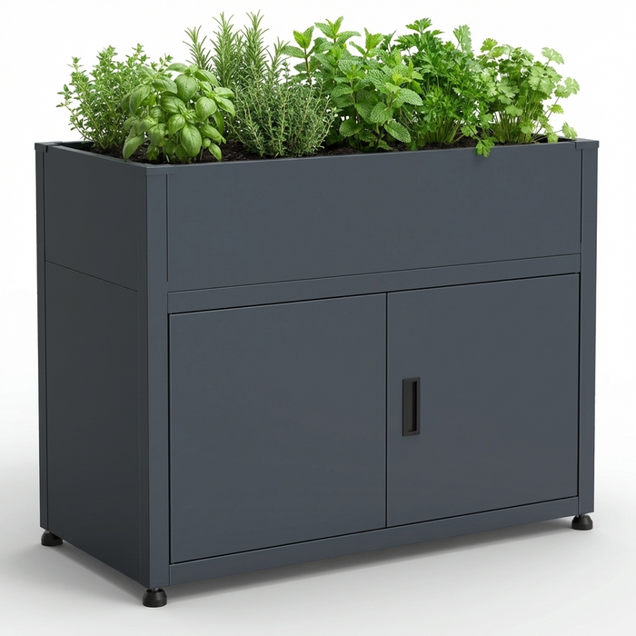 Hochbeet HB3 mit Unterschrank | Pulverbeschichtet in RAL7016 | 100x50x85 cm