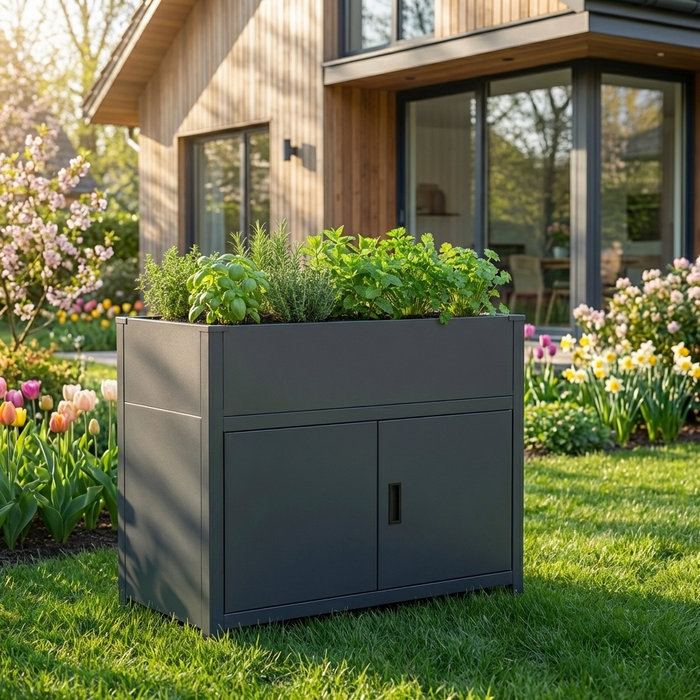 Hochbeet HB3 mit Unterschrank | Pulverbeschichtet in RAL7016 | 100x50x85 cm