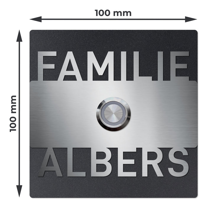 AlbersDesign personalisierte Edelstahl-Klingel K2 mit 3D-Effekt in Eisenglimmer (DB703)