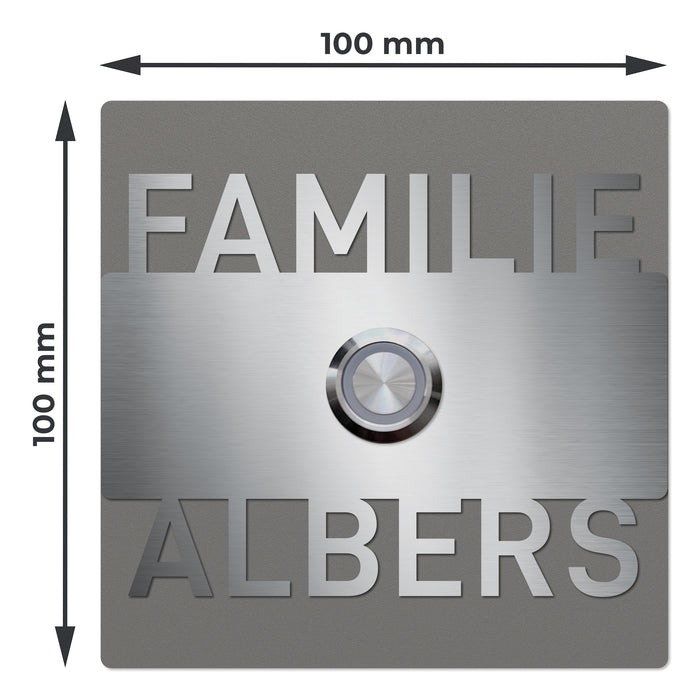 AlbersDesign personalisierte Edelstahl-Klingel K2 mit 3D-Effekt in Graualuminium (RAL9007)