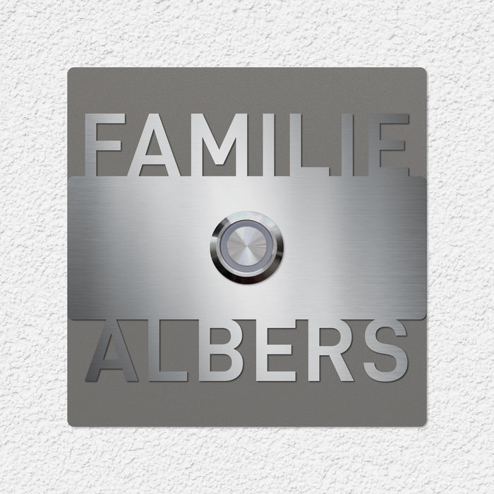 AlbersDesign personalisierte Edelstahl-Klingel K2 mit 3D-Effekt in Graualuminium (RAL9007)