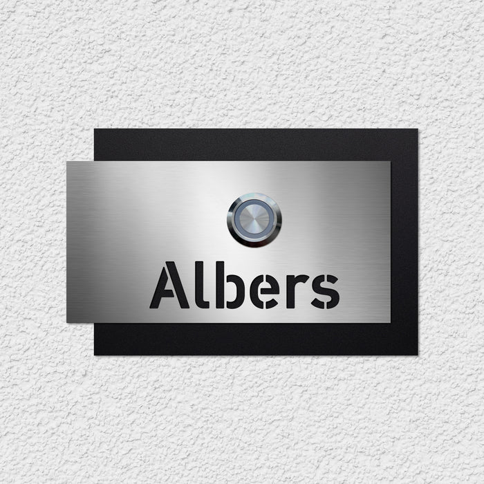 AlbersDesign personalisierte Edelstahl-Klingel K5 mit 3D-Effekt in Schwarz (RAL9005)