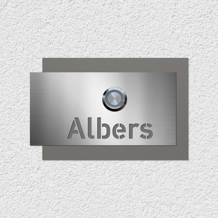 AlbersDesign personalisierte Edelstahl-Klingel K5 mit 3D-Effekt in Graualuminium (RAL9007)