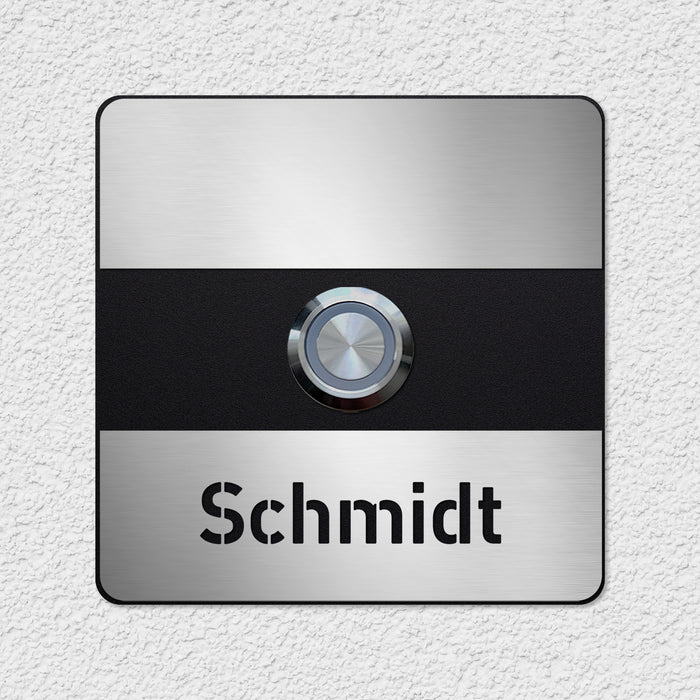 AlbersDesign personalisierte Edelstahl-Klingel K8 mit 3D-Effekt in Schwarz (RAL9005)