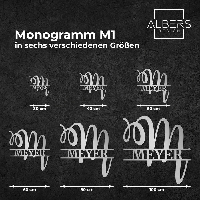 Edelstahl - Monogramm M1 - personalisiert mit Ihrem Namen