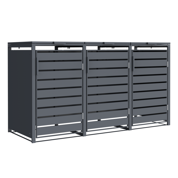 Moderne Mülltonnenbox MB9 | Anthrazit (RAL7016) | stabil & pulverbeschichtet | 3er-Box Lamellen