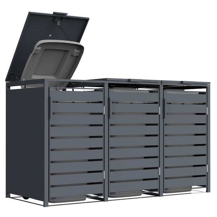 Moderne Mülltonnenbox MB9 | Anthrazit (RAL7016) | stabil & pulverbeschichtet | 3er-Box Lamellen
