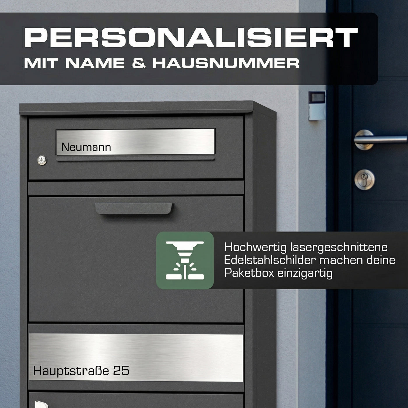 Paketbox PB1 mit Briefkasten | eisenglimmer - DB703 | personalisiert m ...