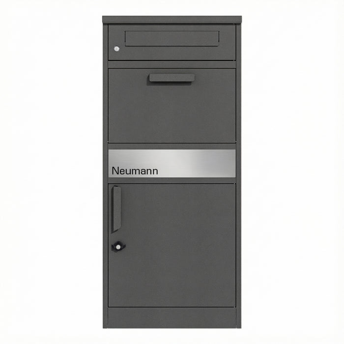 Paketbox PB1 mit Briefkasten | eisenglimmer - DB703 | personalisiert mit Edelstahl-Schild