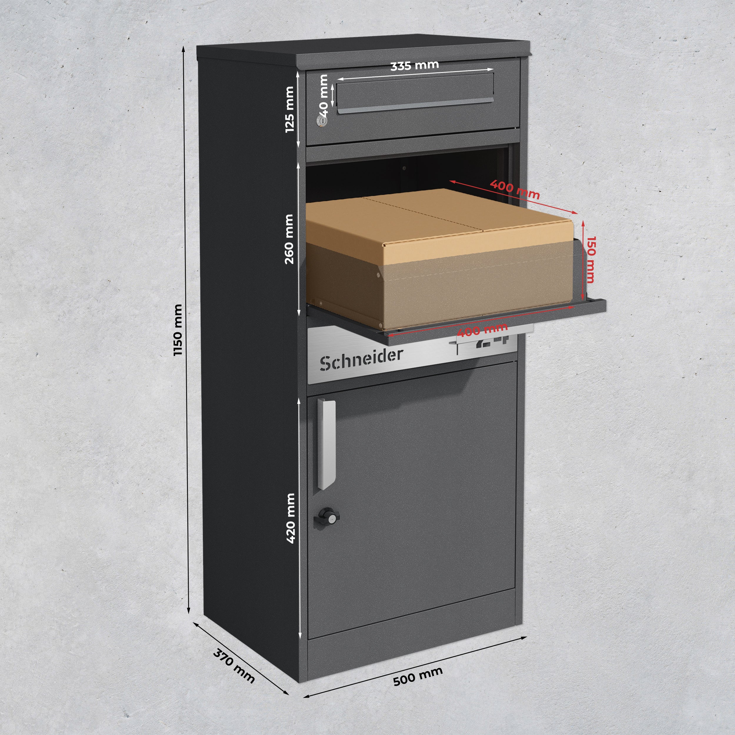 Paketbox PB1 mit Briefkasten | eisenglimmer - DB703 | personalisiert m ...