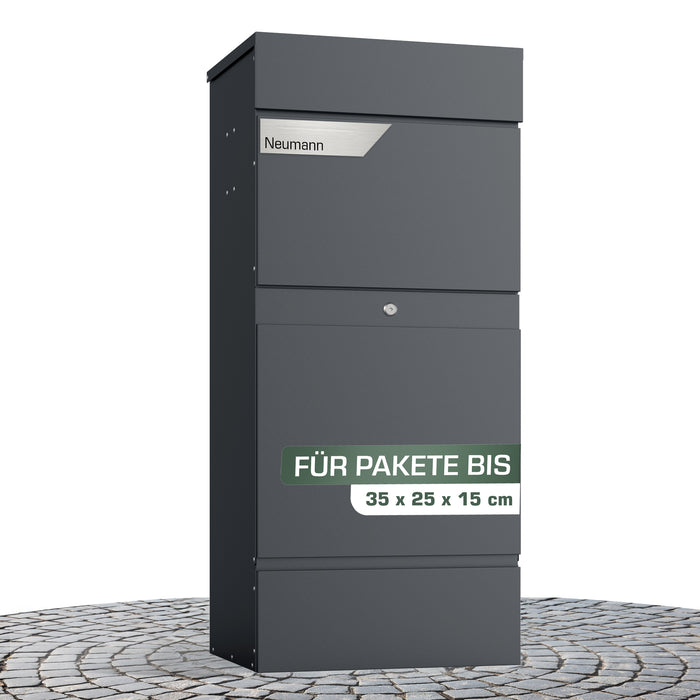 Paketbox PB7 | anthrazit - RAL7016 | personalisiert mit Edelstahl-Schild