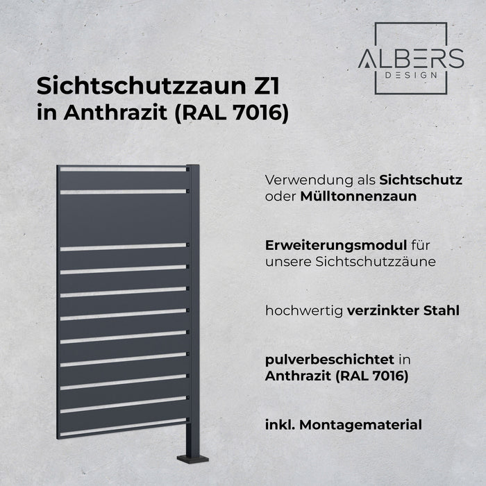AlbersDesign Sichtschutzzaun Erweiterungsmodul Z1 in Anthrazit (RAL7016)