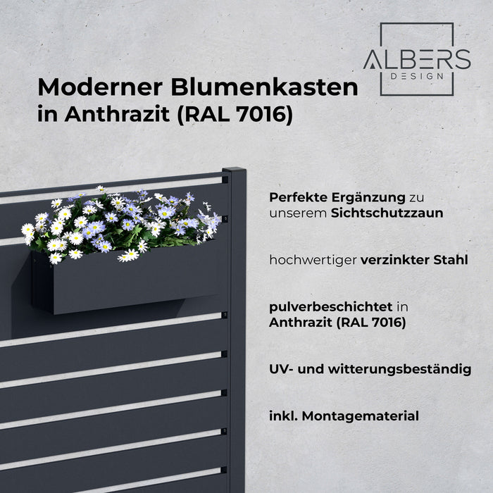 AlbersDesign Blumenkasten in Anthrazit (RAL7016) - Zubehör für Sichtschutzzaun