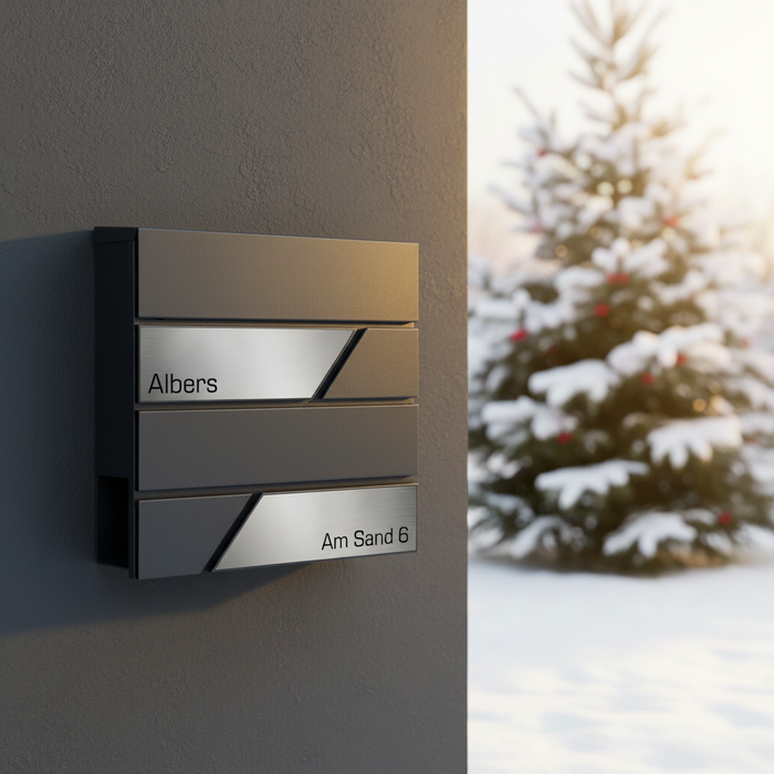 AlbersDesign Briefkasten B1 anthrazit (RAL7016) personalisiert mit Edelstahl-Schildern