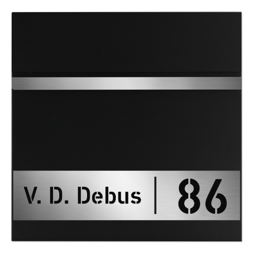 AlbersDesign Briefkasten B3 schwarz (RAL 9005) personalisiert mit Edelstahlschild
