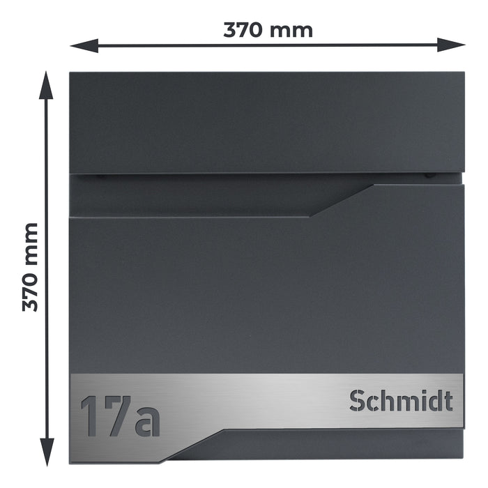 AlbersDesign Briefkasten B14 Anthrazit (RAL7016) personalisiert mit Edelstahlschild