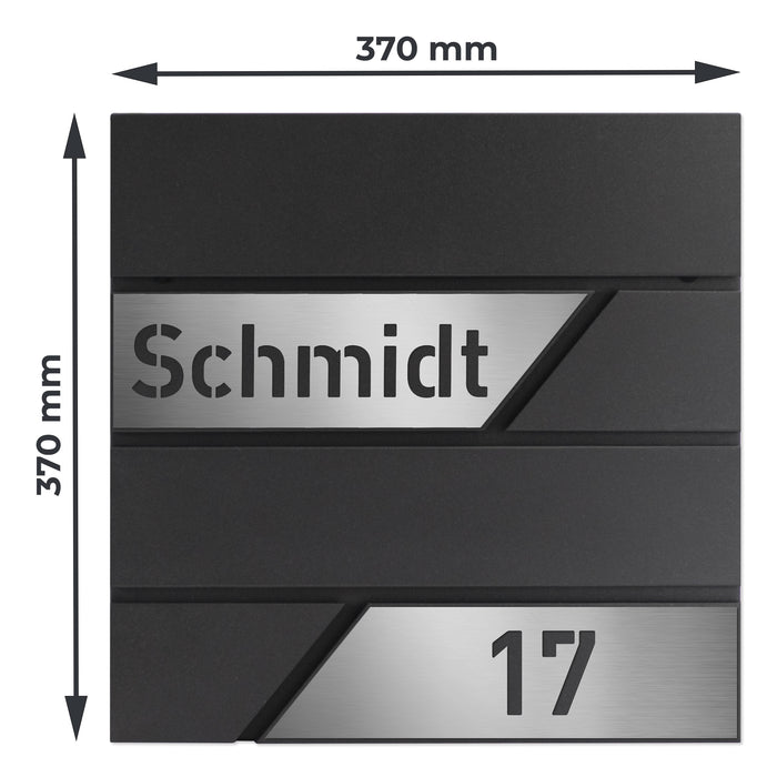 AlbersDesign Briefkasten B1 Eisenglimmer (DB703) personalisiert mit Edelstahl-Schildern